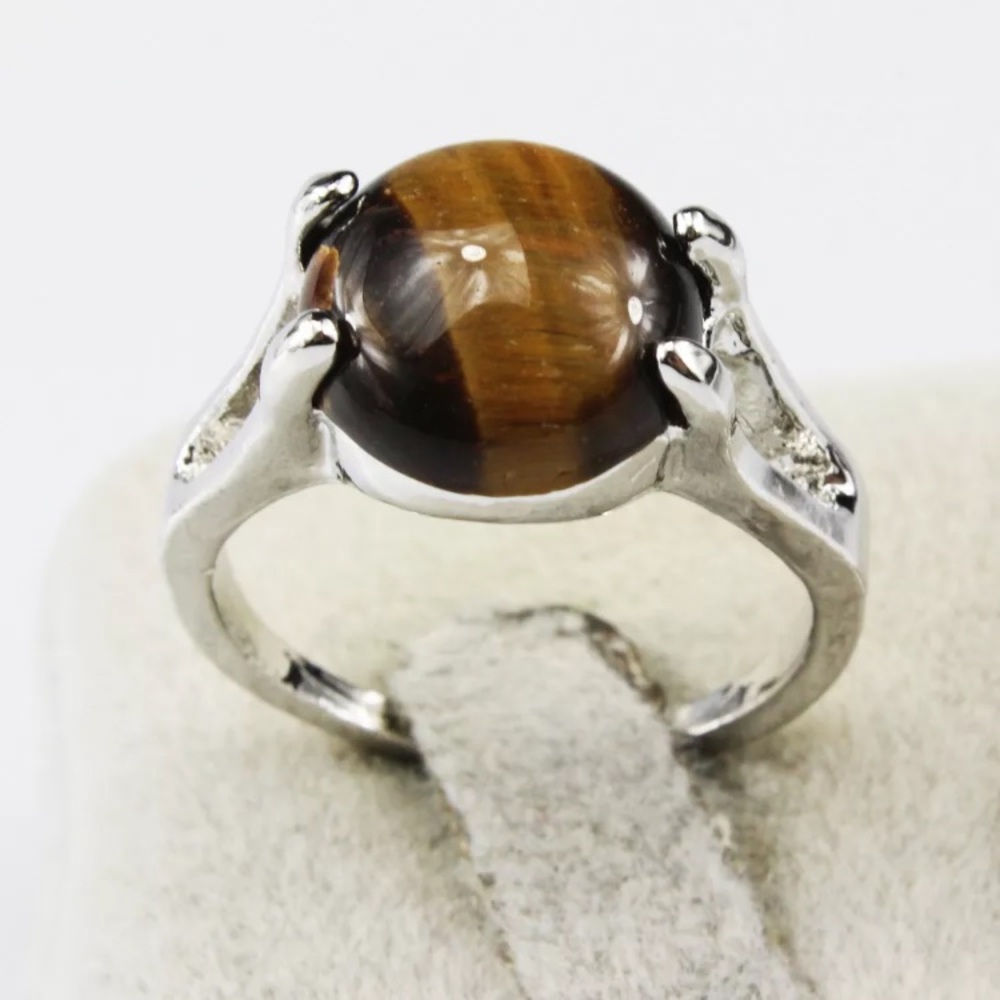 Bold Round Tiger Eye Silver Ring
